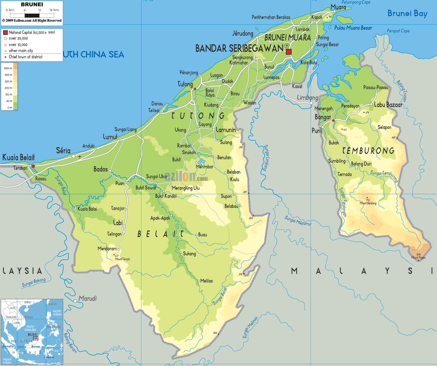 Brunei physikalisch karte